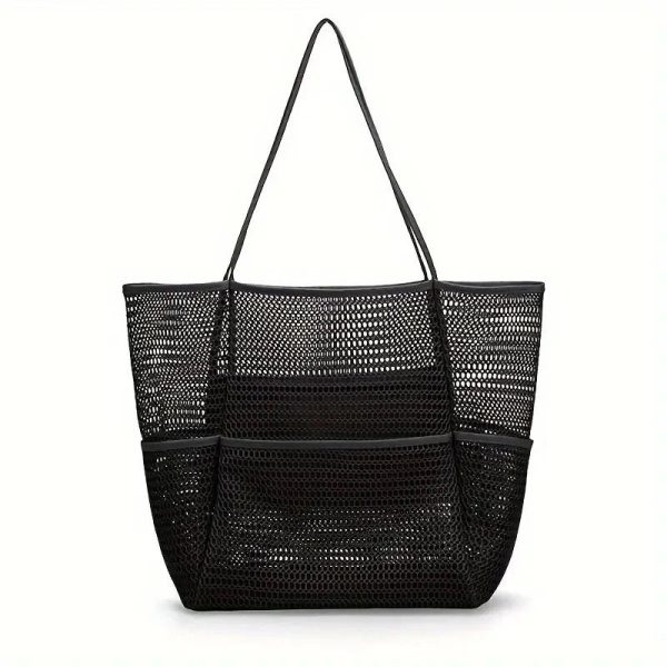 large capacity multi pocket mesh tote bag quick dry sand free reinforced organizer bag