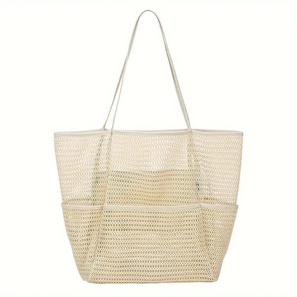 large capacity multi pocket mesh tote bag quick dry sand free reinforced organizer bag