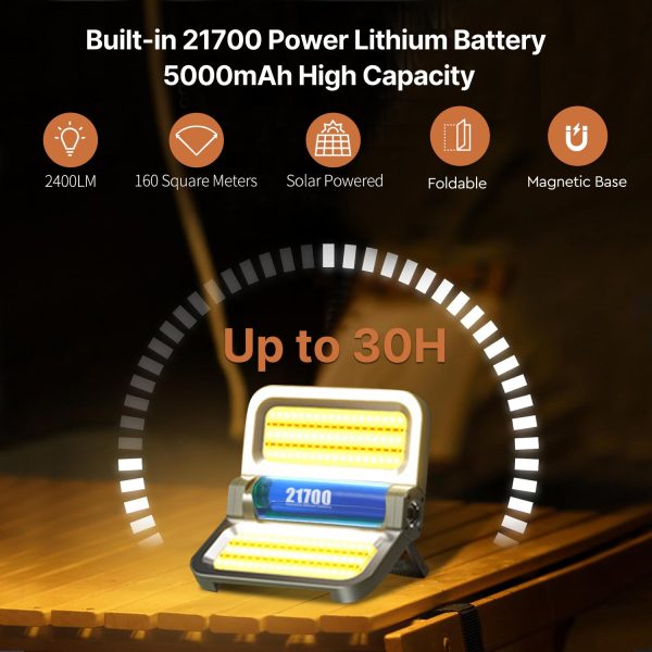2400 lm solar powered lithium battery flood light rechargeable outdoor atmosphere light