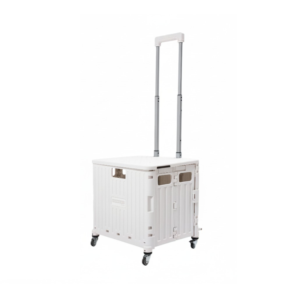 heavy duty collapsible rolling crate 50l folding utility cart with lid & telescoping handle
