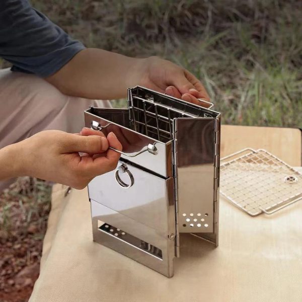 folding portable wood burning stove multi fuel cooking windproof burner