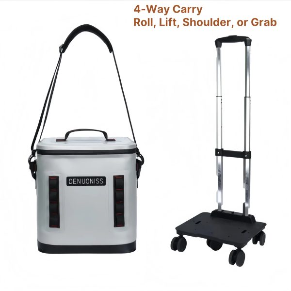 32l rolling tpu soft cooler with detachable trolley waterproof leakproof portable ice chest for travel & camping