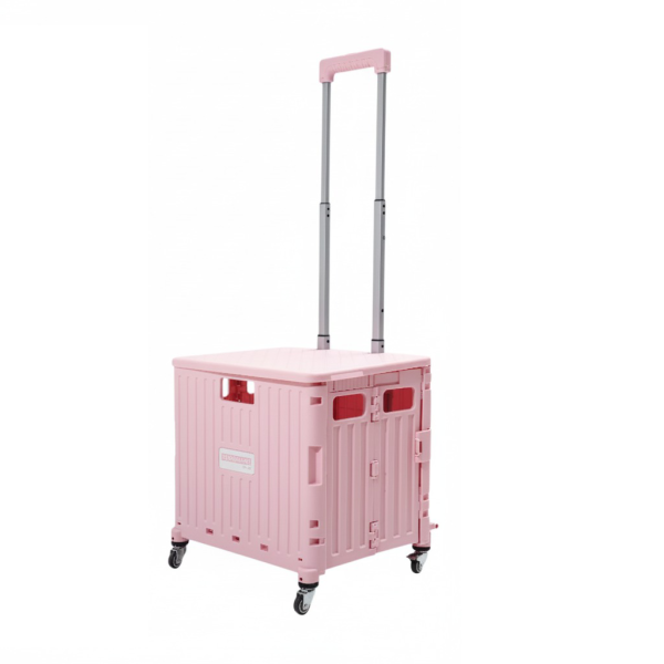 heavy duty collapsible rolling crate 50l folding utility cart with lid & telescoping handle