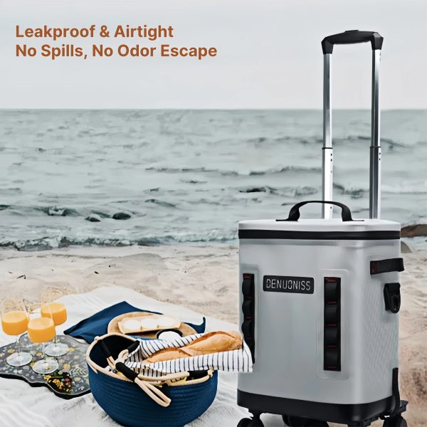 32l rolling tpu soft cooler with detachable trolley waterproof leakproof portable ice chest for travel & camping